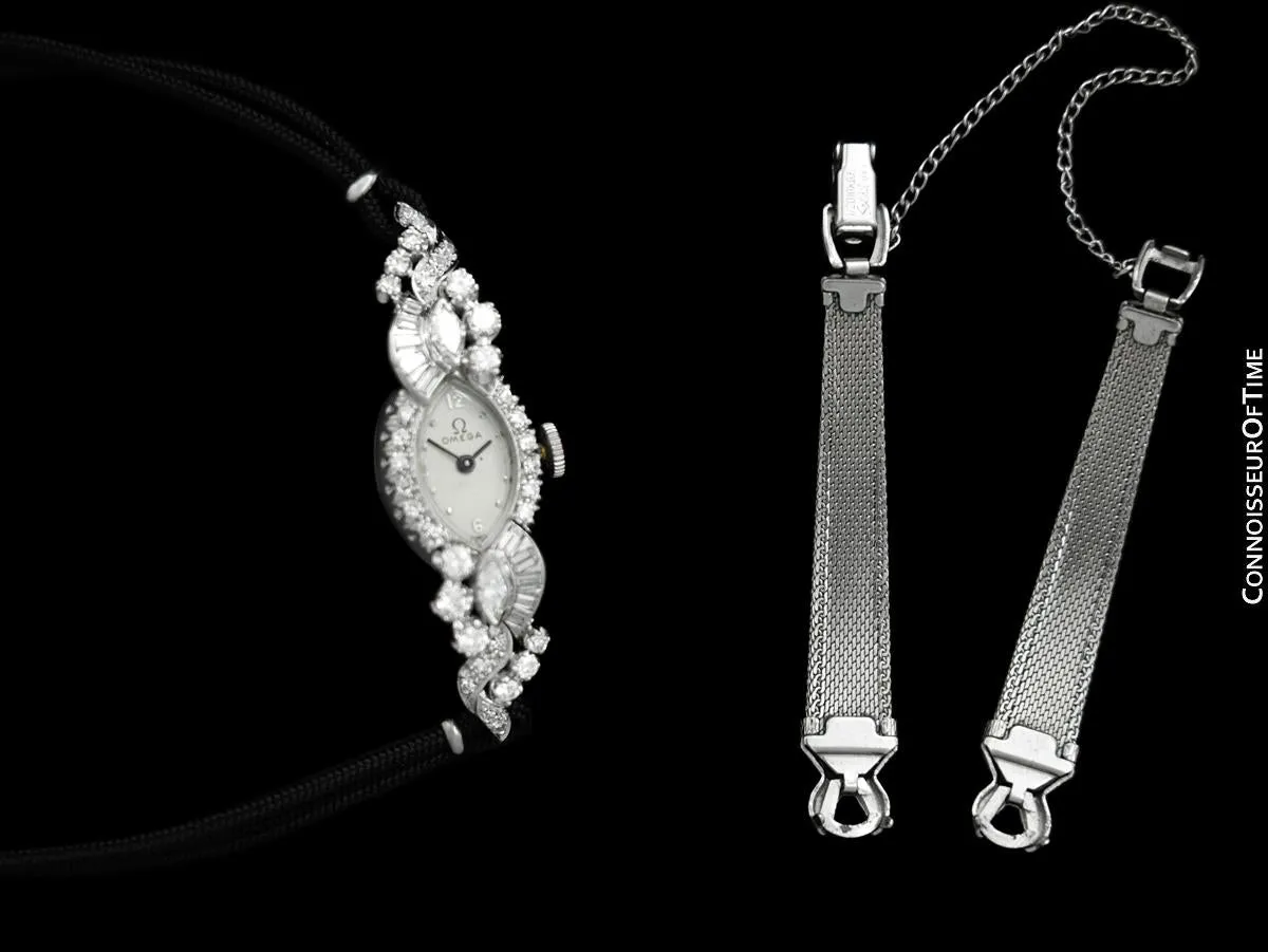 1950's Vintage Ladies Watch with Omega Movement - 14K White Gold with over 2 Carats of Diamonds