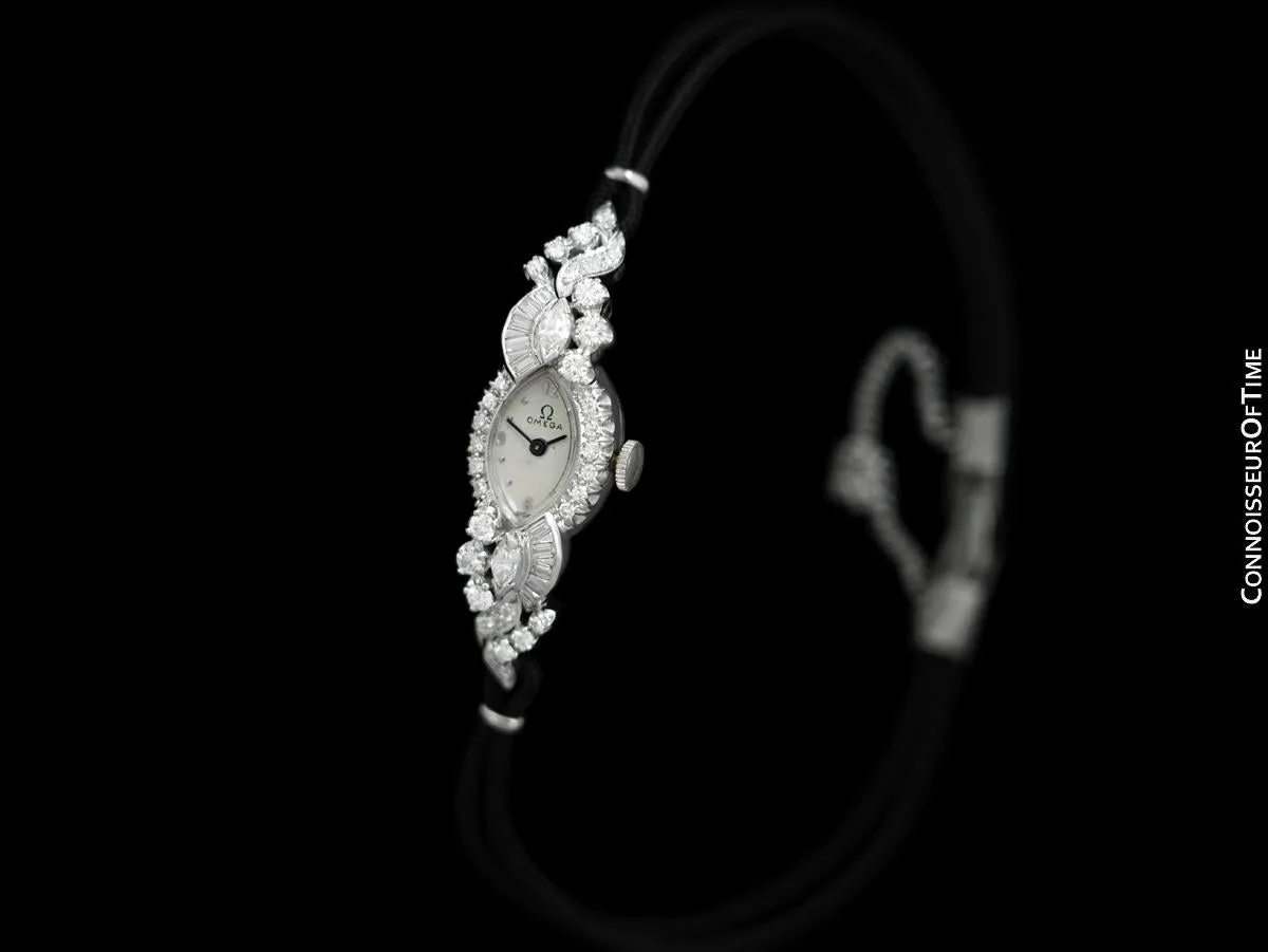 1950's Vintage Ladies Watch with Omega Movement - 14K White Gold with over 2 Carats of Diamonds