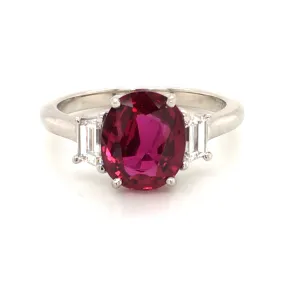 2.84ct Oval Ruby and 0.43ct Trapezoid Diamonds Ring in Platinum Size 6.5