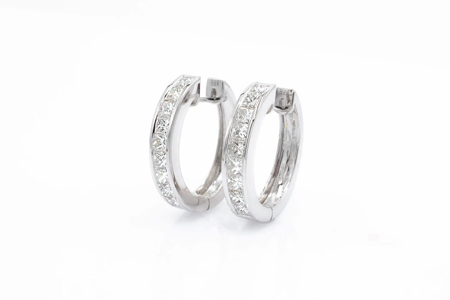 3.42 ctw Princess Cut Diamond Hoops 18k