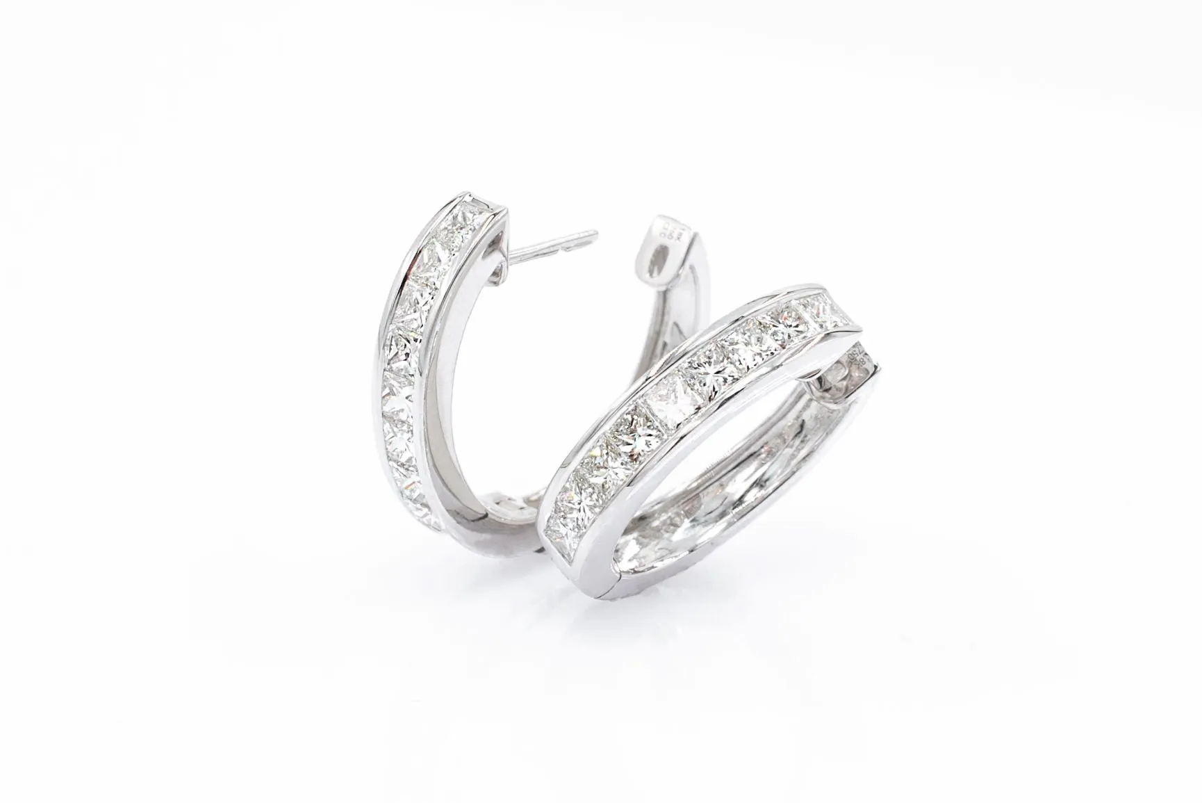 3.42 ctw Princess Cut Diamond Hoops 18k