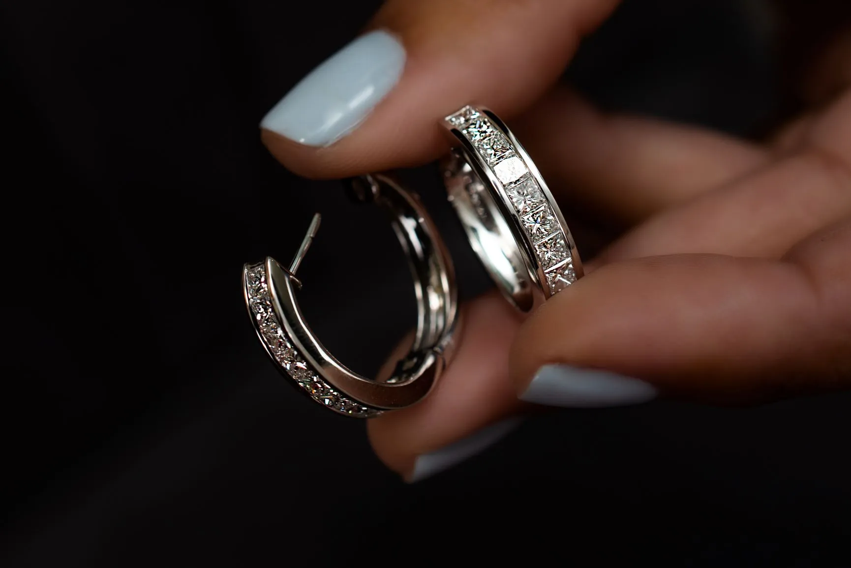 3.42 ctw Princess Cut Diamond Hoops 18k