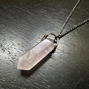 #4 ROSE QUARTZ Double-pointed Taliswoman Silver Bail Necklace OOAK #4