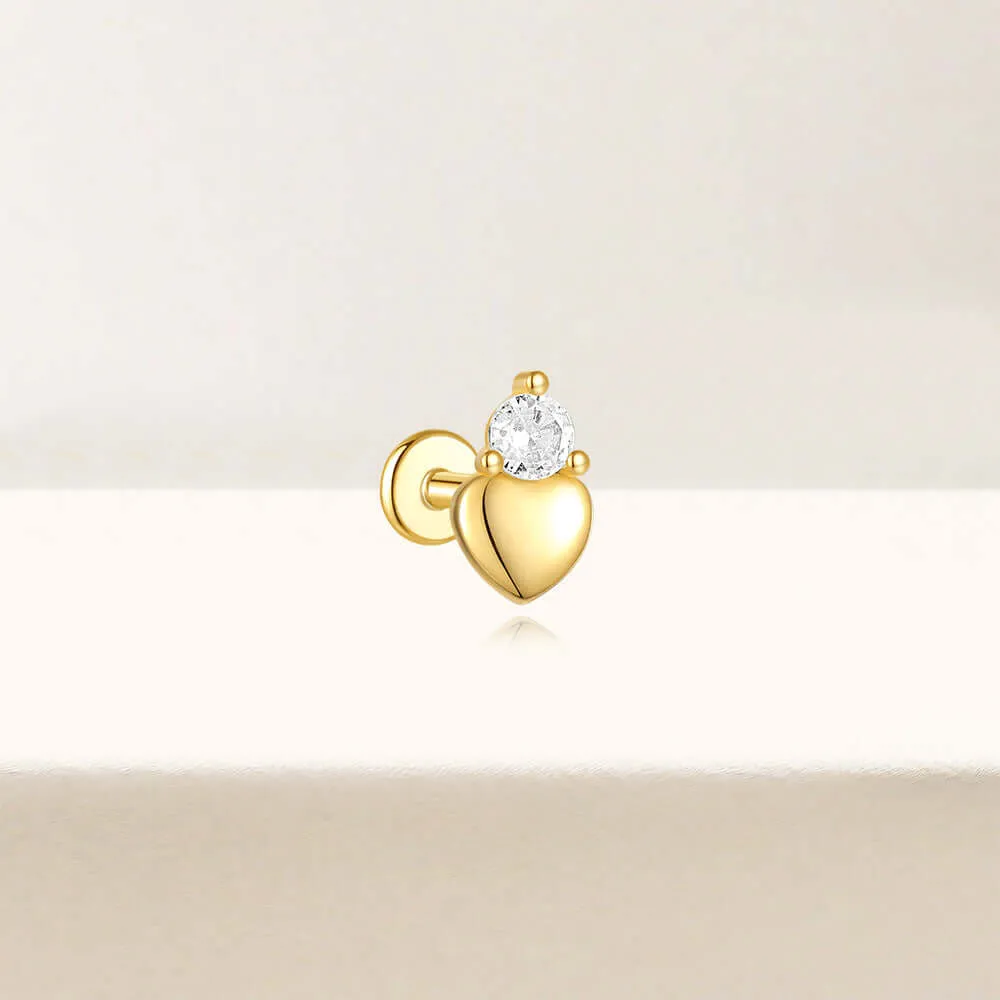 925 Silver Polished Heart-Shaped CZ Diamond Flat Back Earrings
