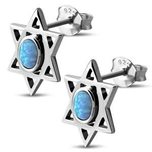 925 Sterling Silver Blue Opal Jewish Star of David Stud Earrings