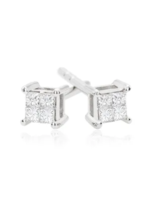 9ct White Gold Princess Cut 0.15 Carat tw Diamond Stud Earrings