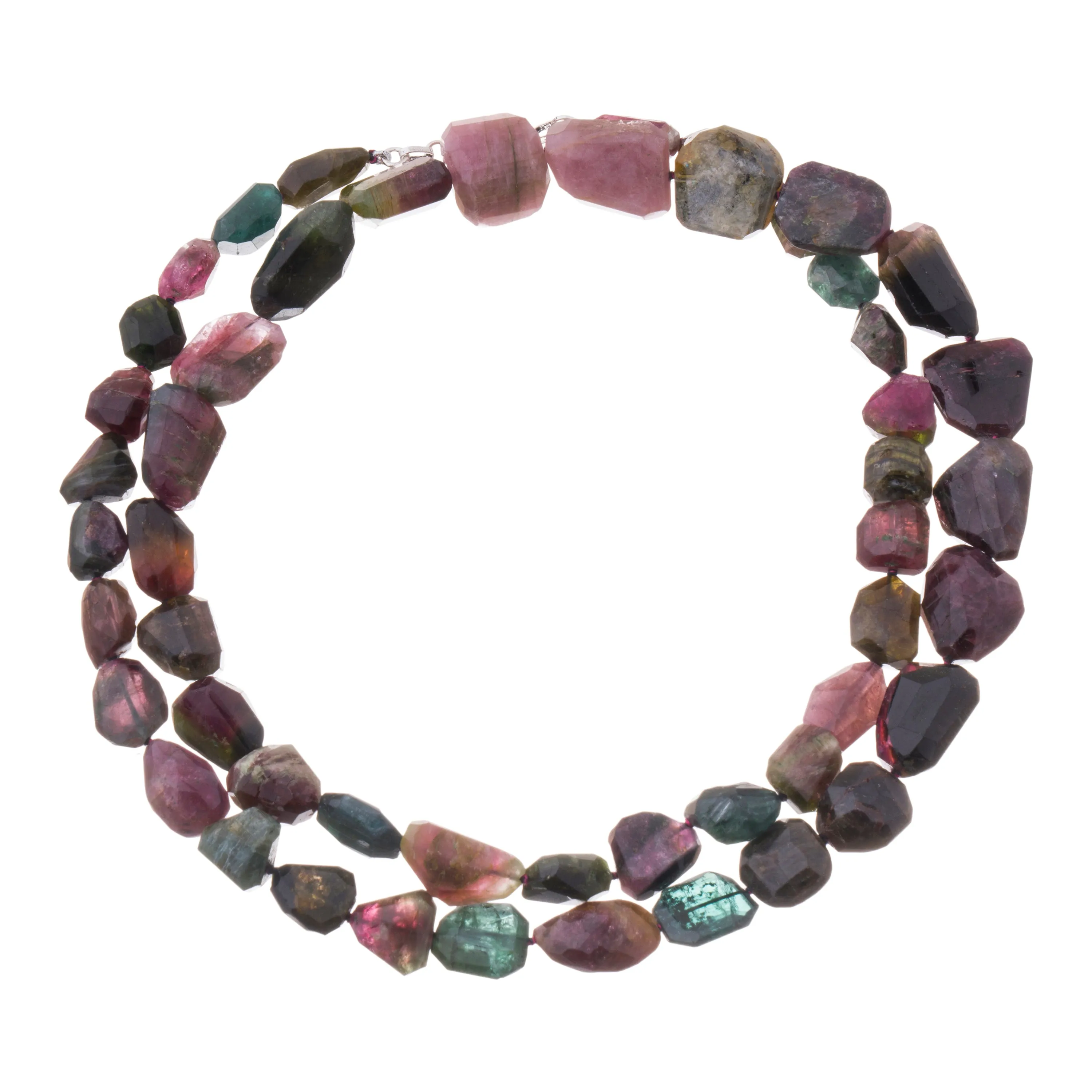 Abuntita, Watermelon Tourmaline Beaded Necklace, Sterling Silver