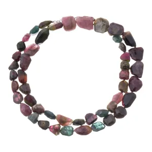 Abuntita, Watermelon Tourmaline Beaded Necklace, Sterling Silver