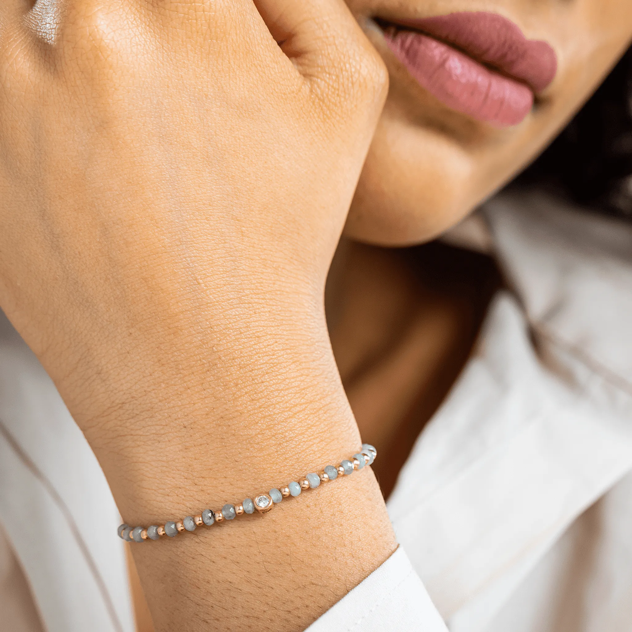 Apatite Gemstone String of Love Bracelet for Inspiration - 14K White Gold