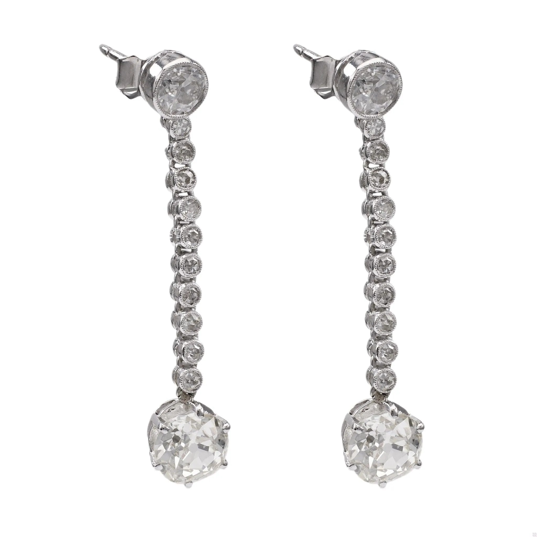 Art Deco GIA 3.30 Carat Total Weight Diamond Platinum Dangle Earrings