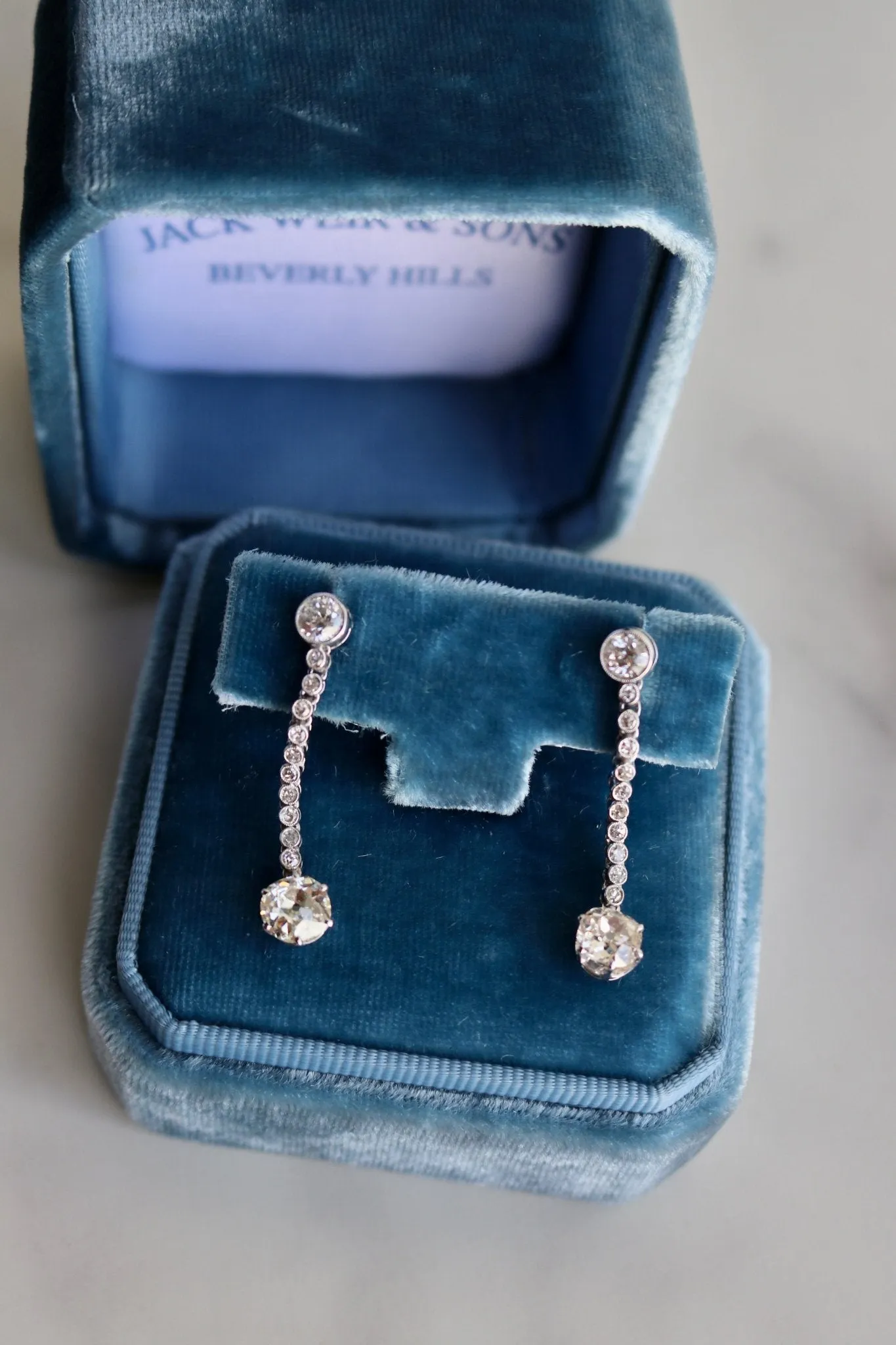 Art Deco GIA 3.30 Carat Total Weight Diamond Platinum Dangle Earrings