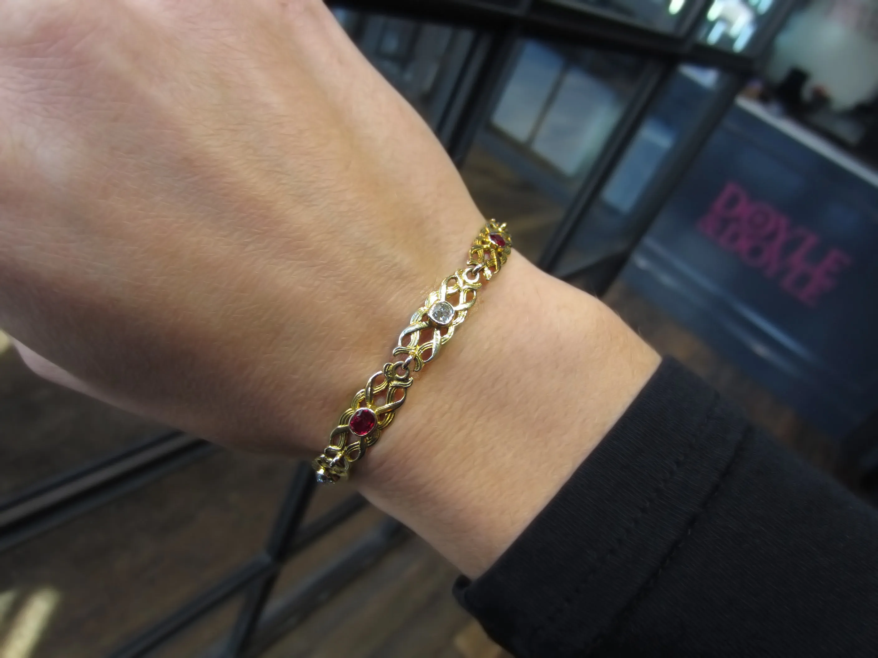 Art Nouveau Diamond & Ruby Link Bracelet