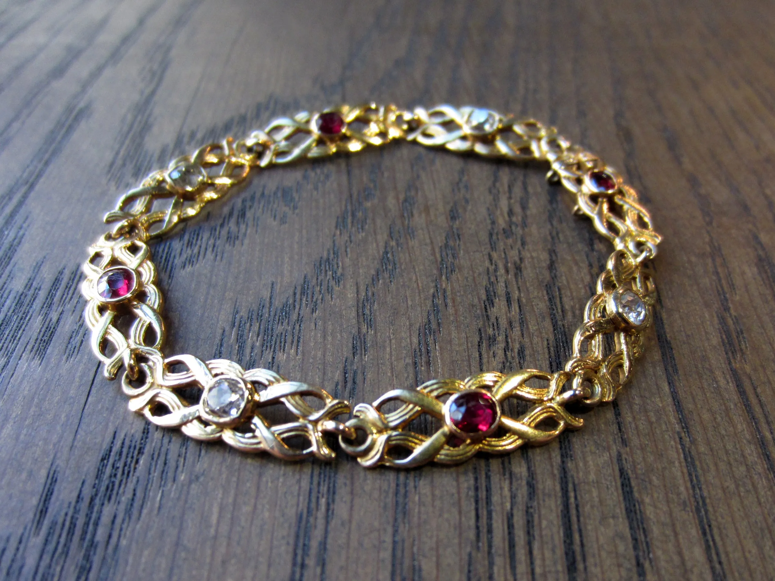 Art Nouveau Diamond & Ruby Link Bracelet