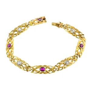 Art Nouveau Diamond & Ruby Link Bracelet