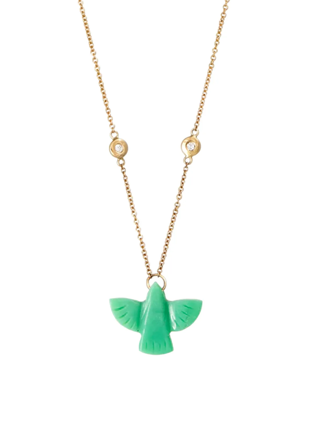 Baby Chrysoprase Thunderbird Yellow Gold Necklace