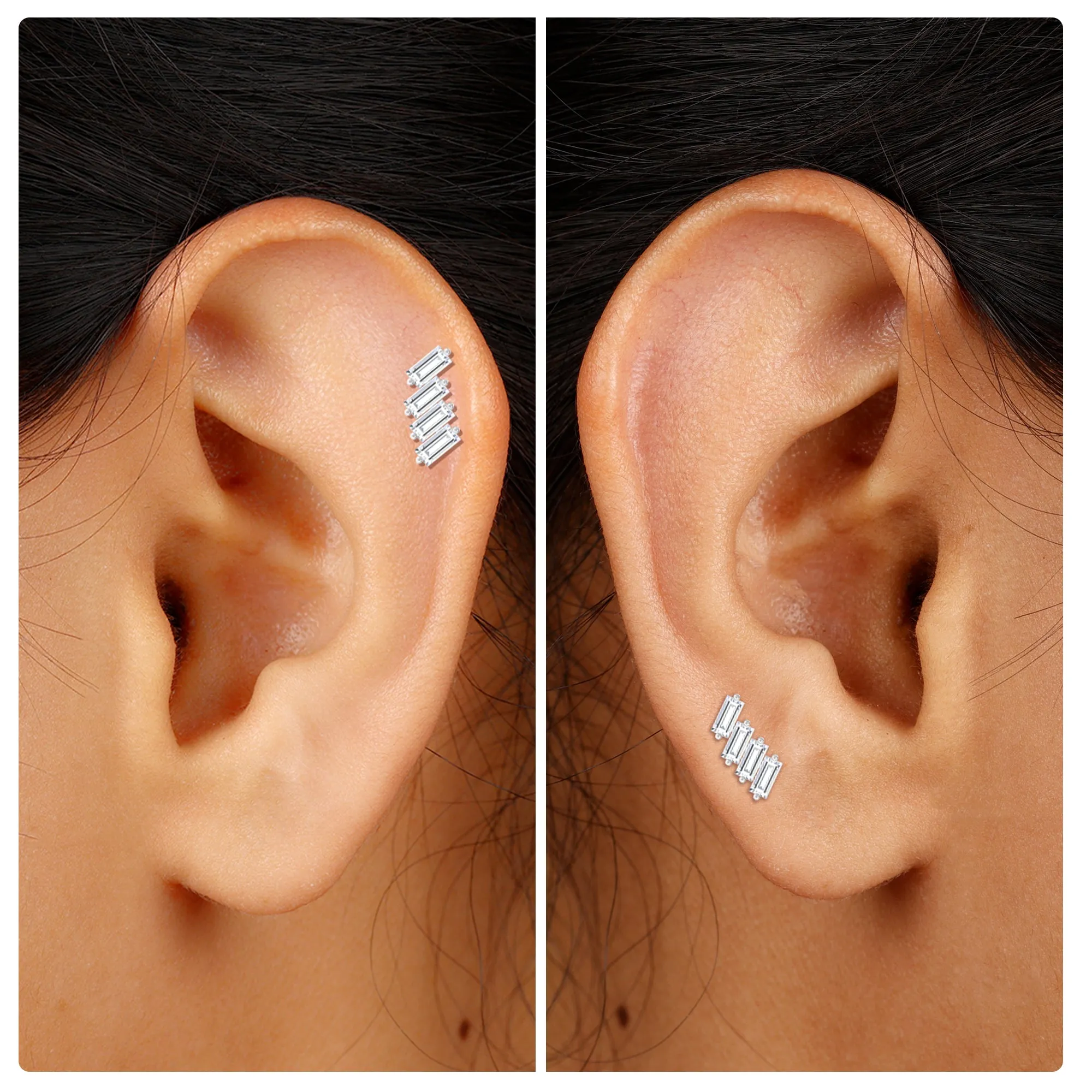 Baguette Diamond Helix Earring with Flat Back