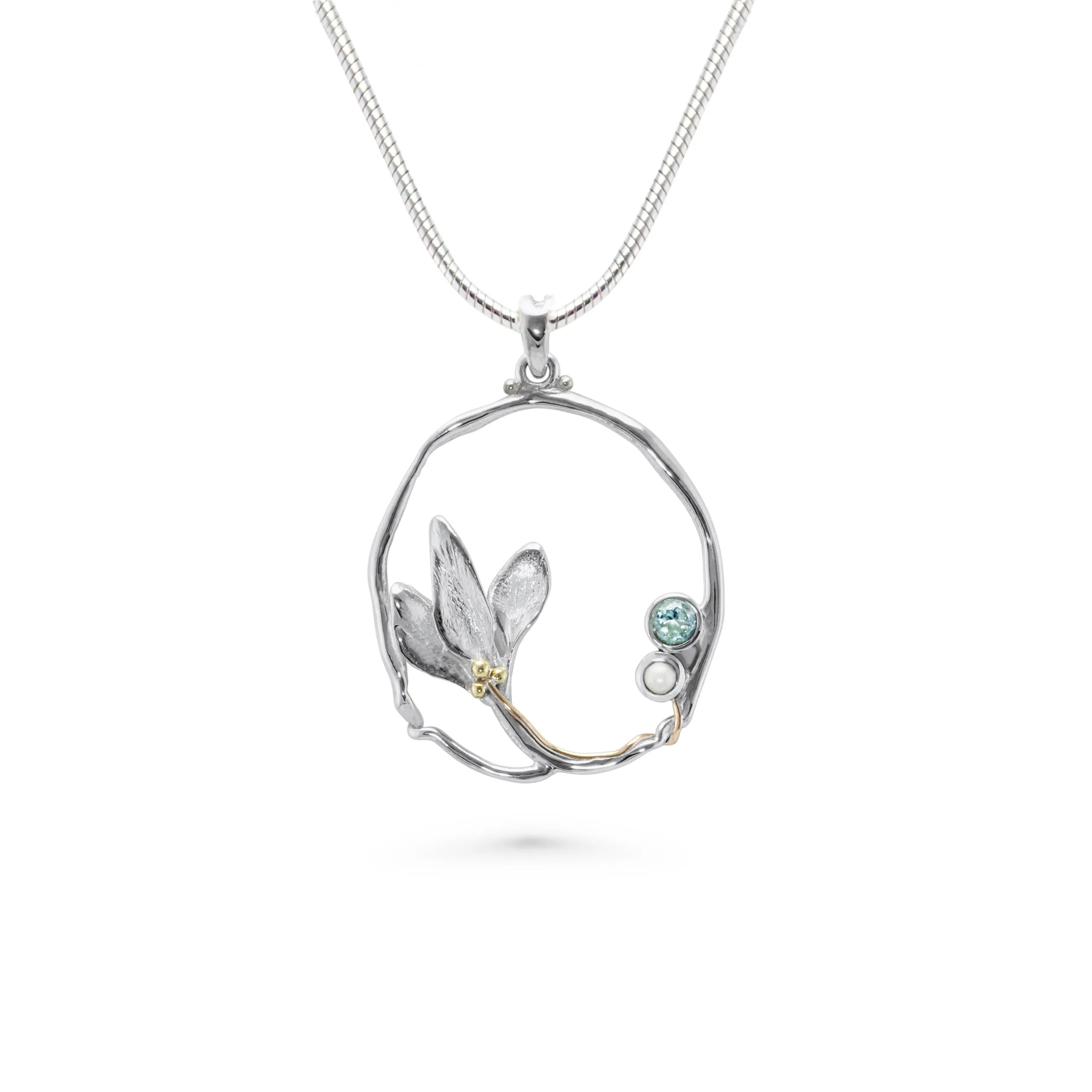 Banyan Sterling Silver Pearl and Blue Topaz Necklace