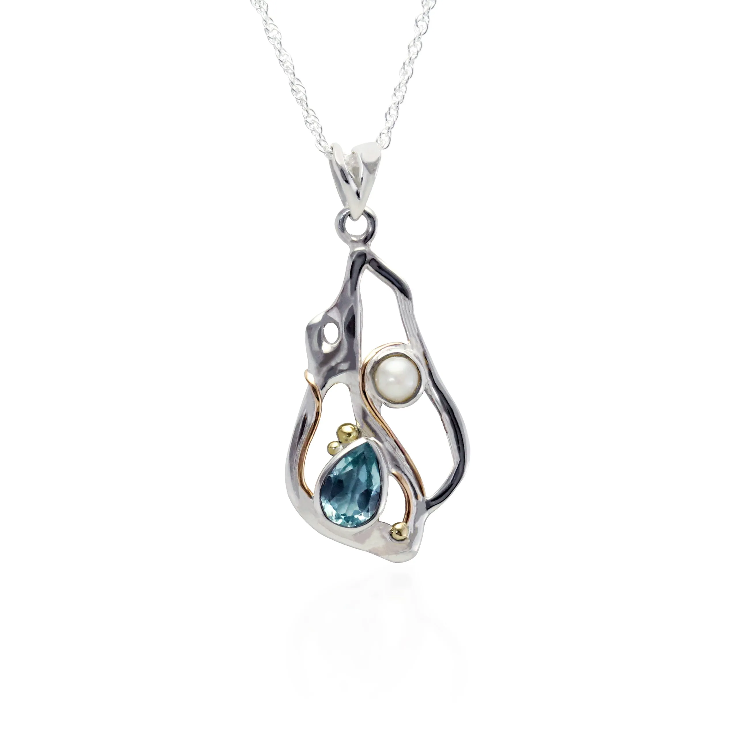 Banyan Teardrop Blue Topaz and Pearl Necklace