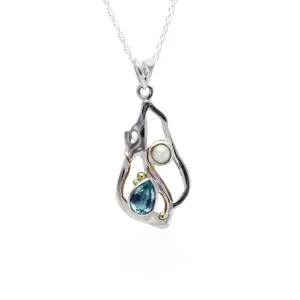 Banyan Teardrop Blue Topaz and Pearl Necklace