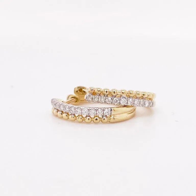 Beaded Pavé Diamond Huggie Earrings
