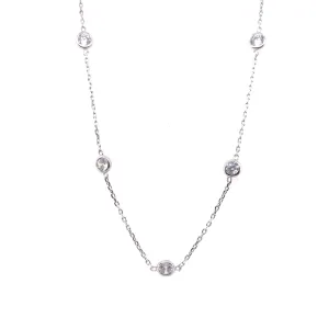 Bezel Set Cubic Zirconia Sterling Silver Station Necklace