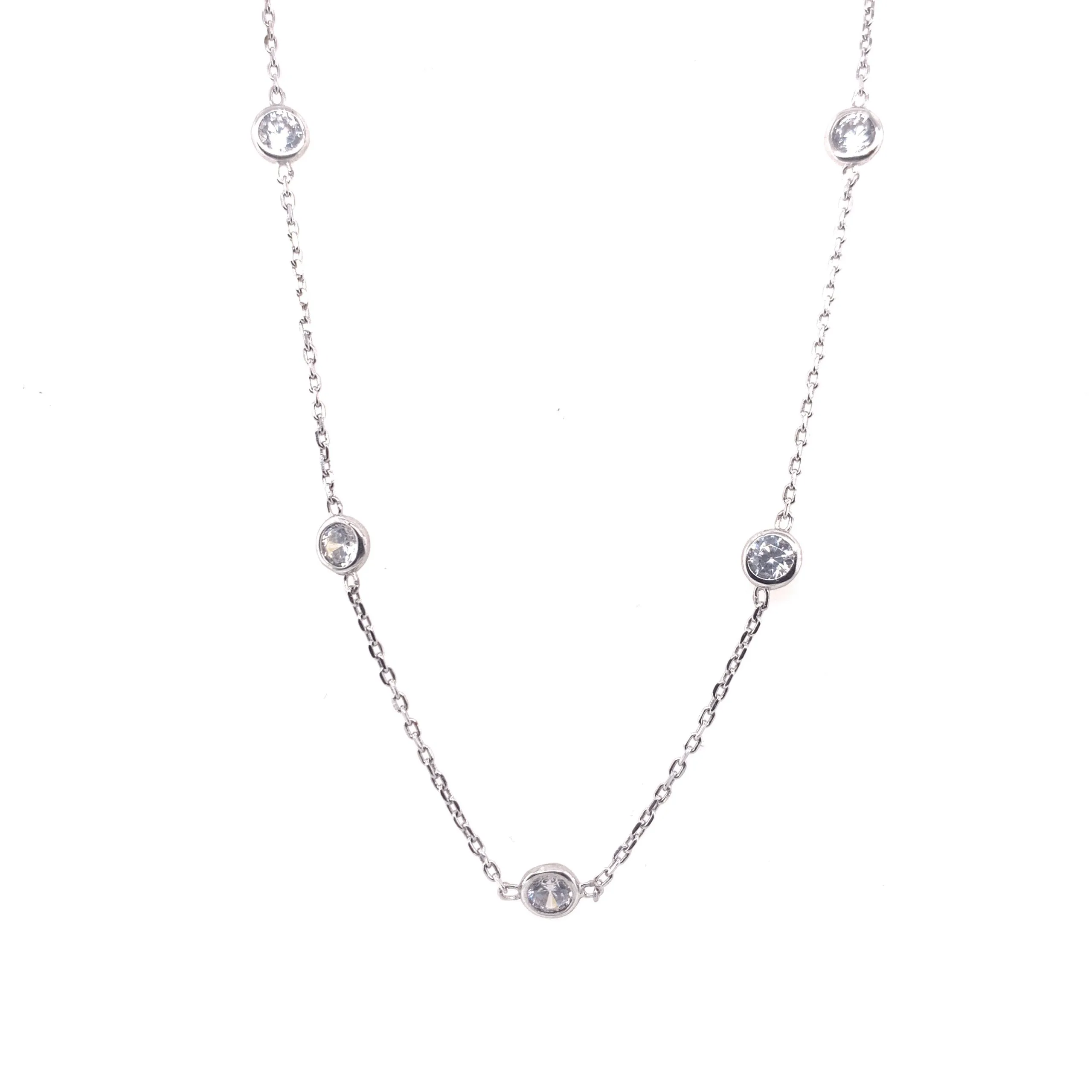 Bezel Set Cubic Zirconia Sterling Silver Station Necklace