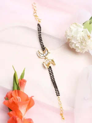 Black Gold-Toned Kundan Bracelet Mangalsutra - Ruby Raang