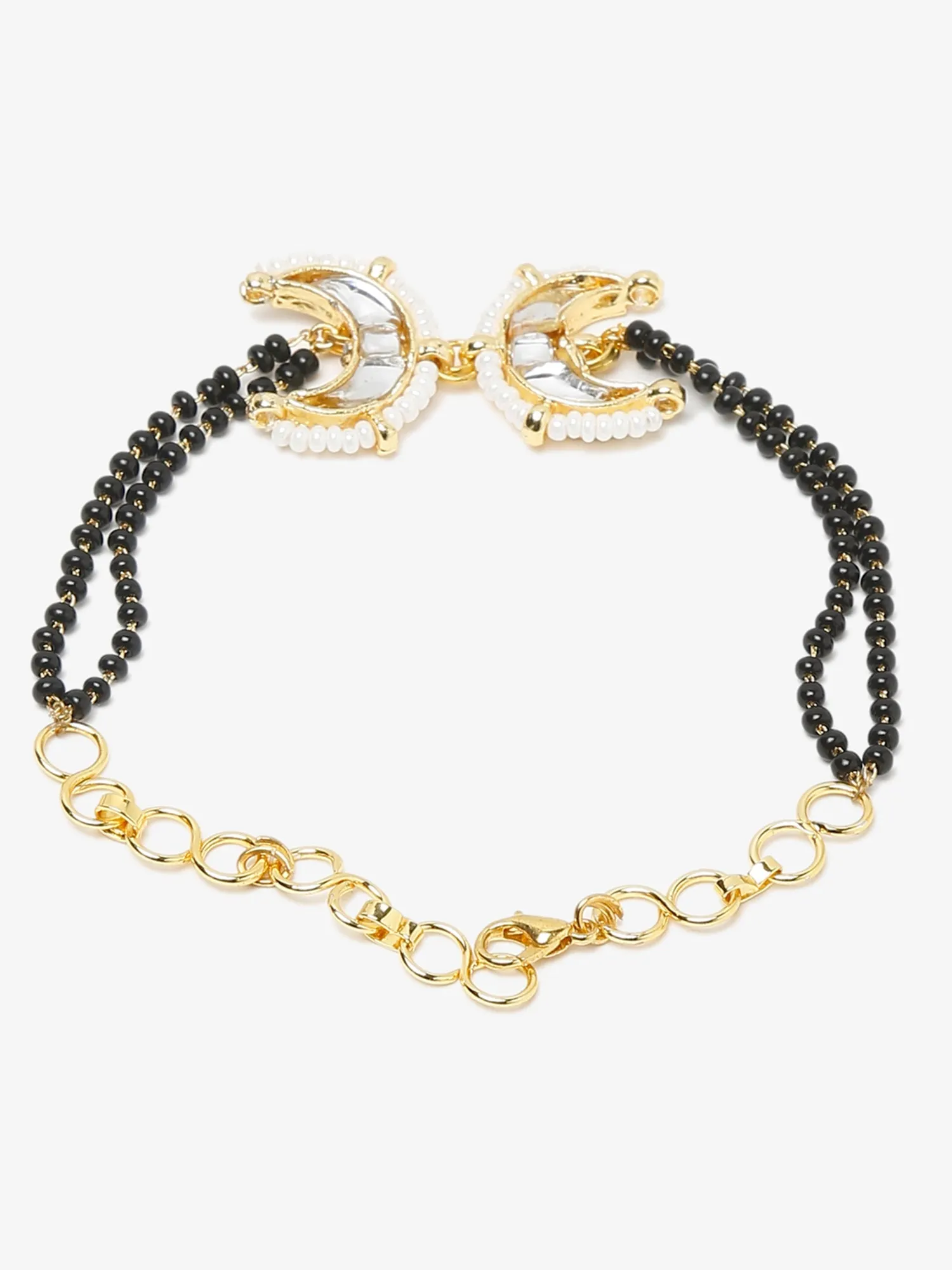 Black Gold-Toned Kundan Bracelet Mangalsutra - Ruby Raang
