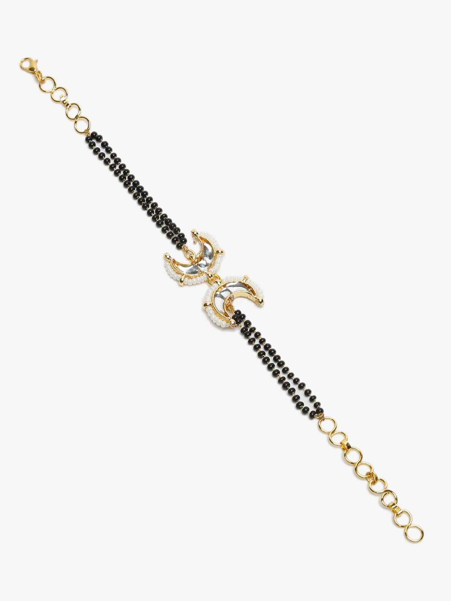 Black Gold-Toned Kundan Bracelet Mangalsutra - Ruby Raang