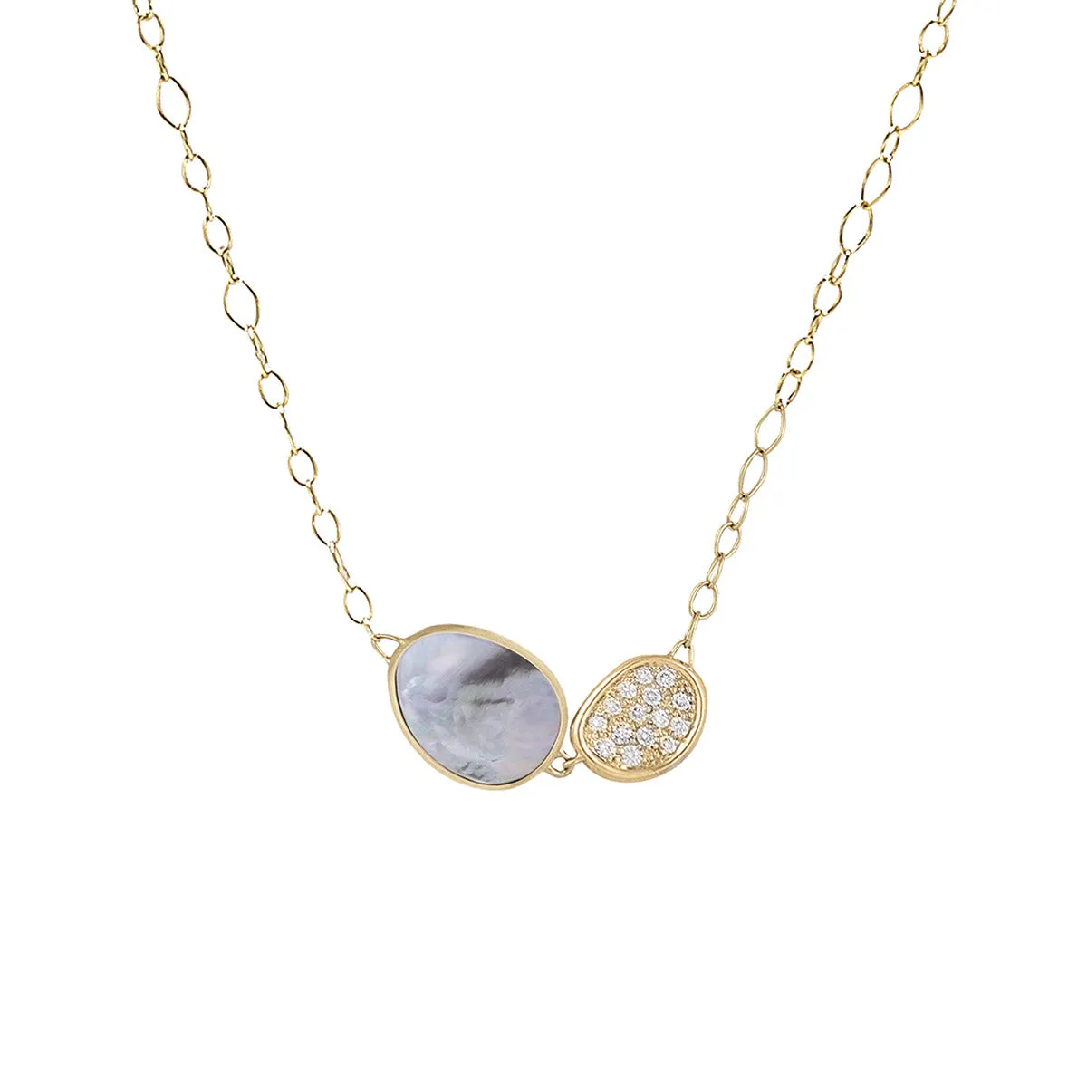 Black Mother of Pearl Diamond Chain Pendant Necklace