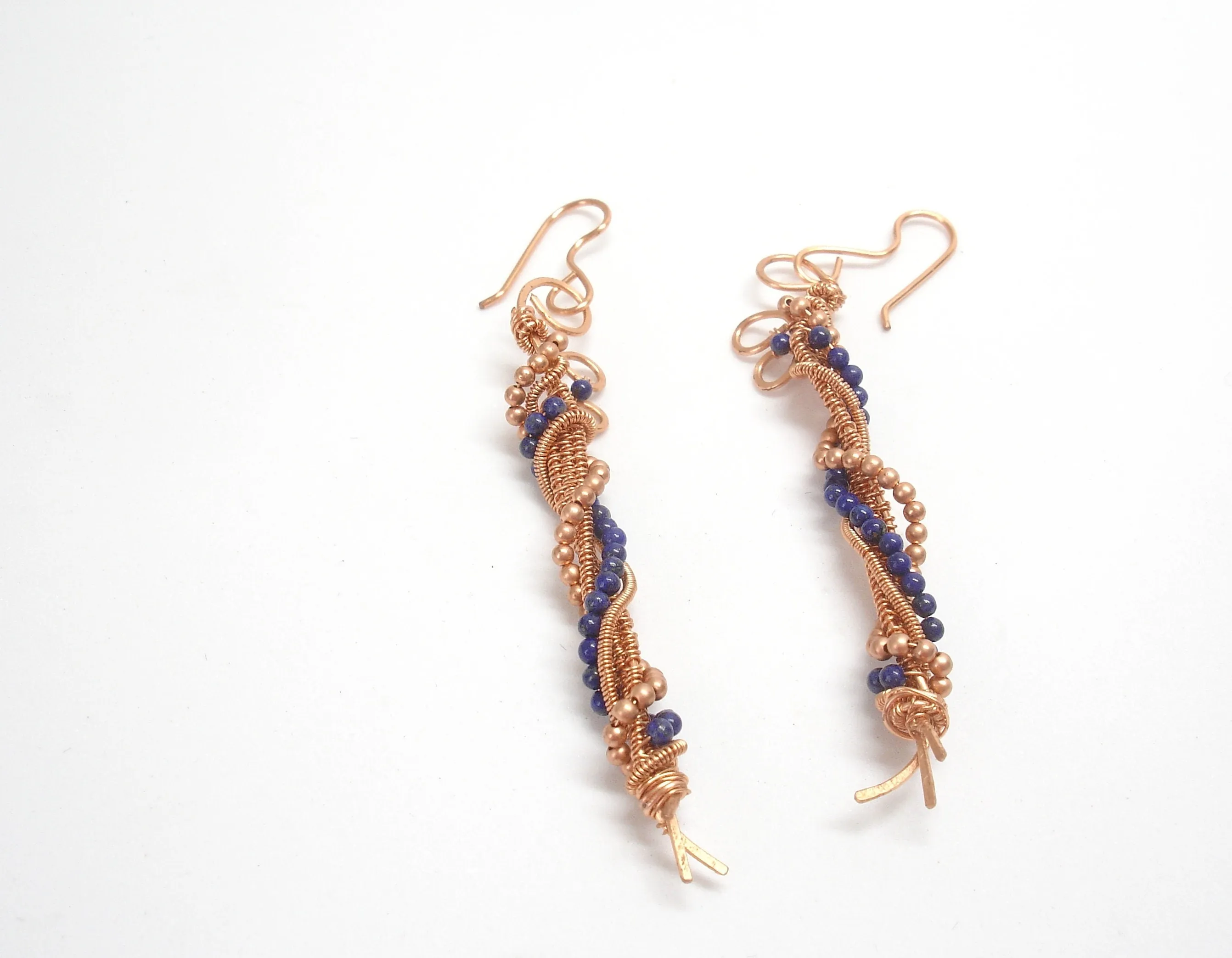 Blue gemstone earrings. Lapis lazuli and copper earrings gift for women.