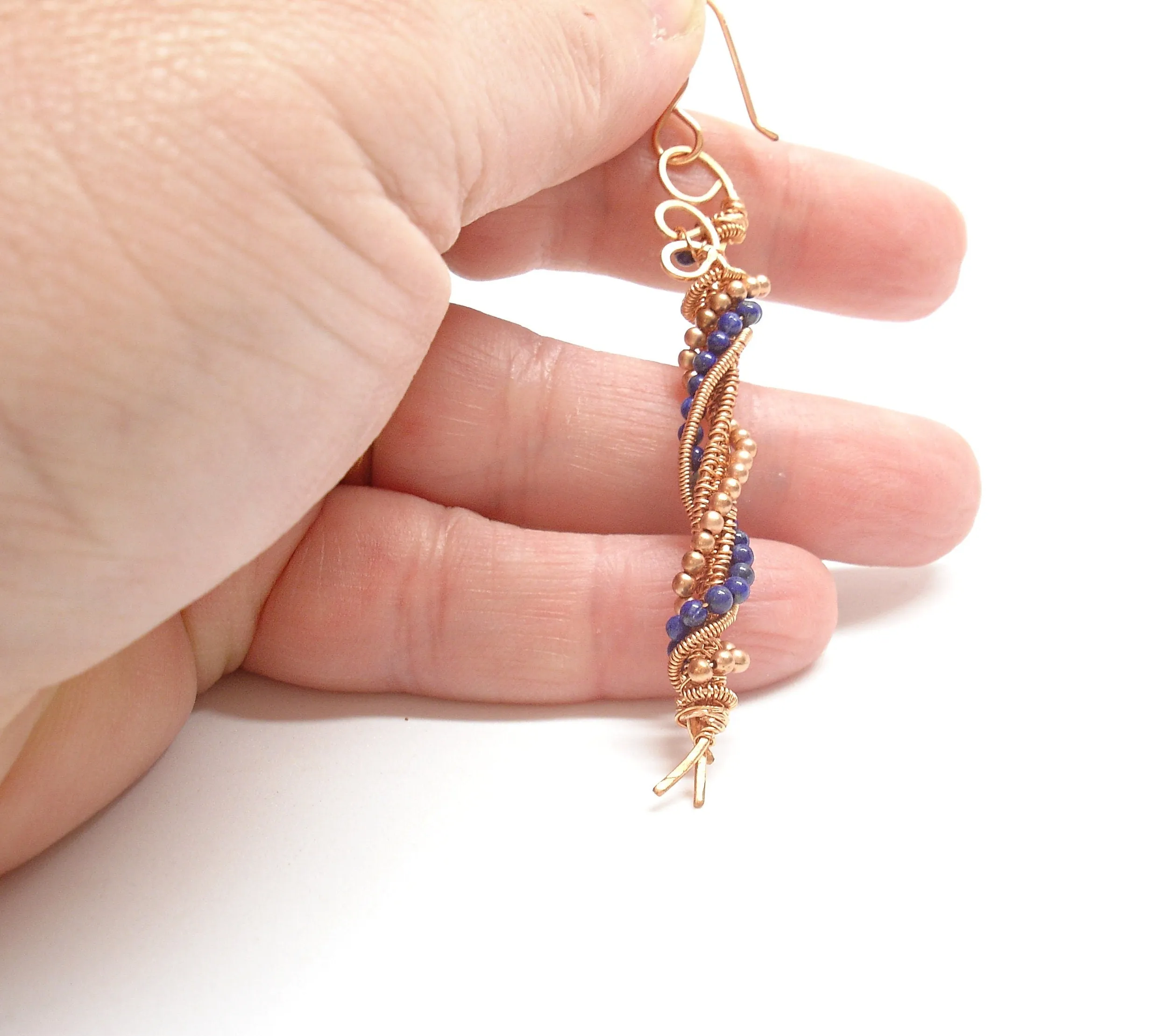 Blue gemstone earrings. Lapis lazuli and copper earrings gift for women.