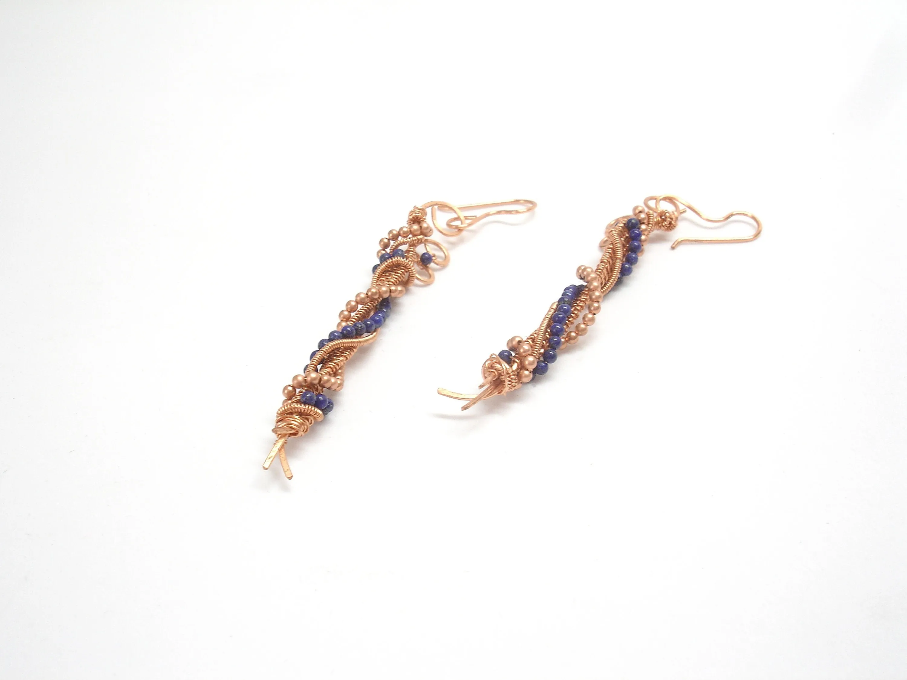 Blue gemstone earrings. Lapis lazuli and copper earrings gift for women.