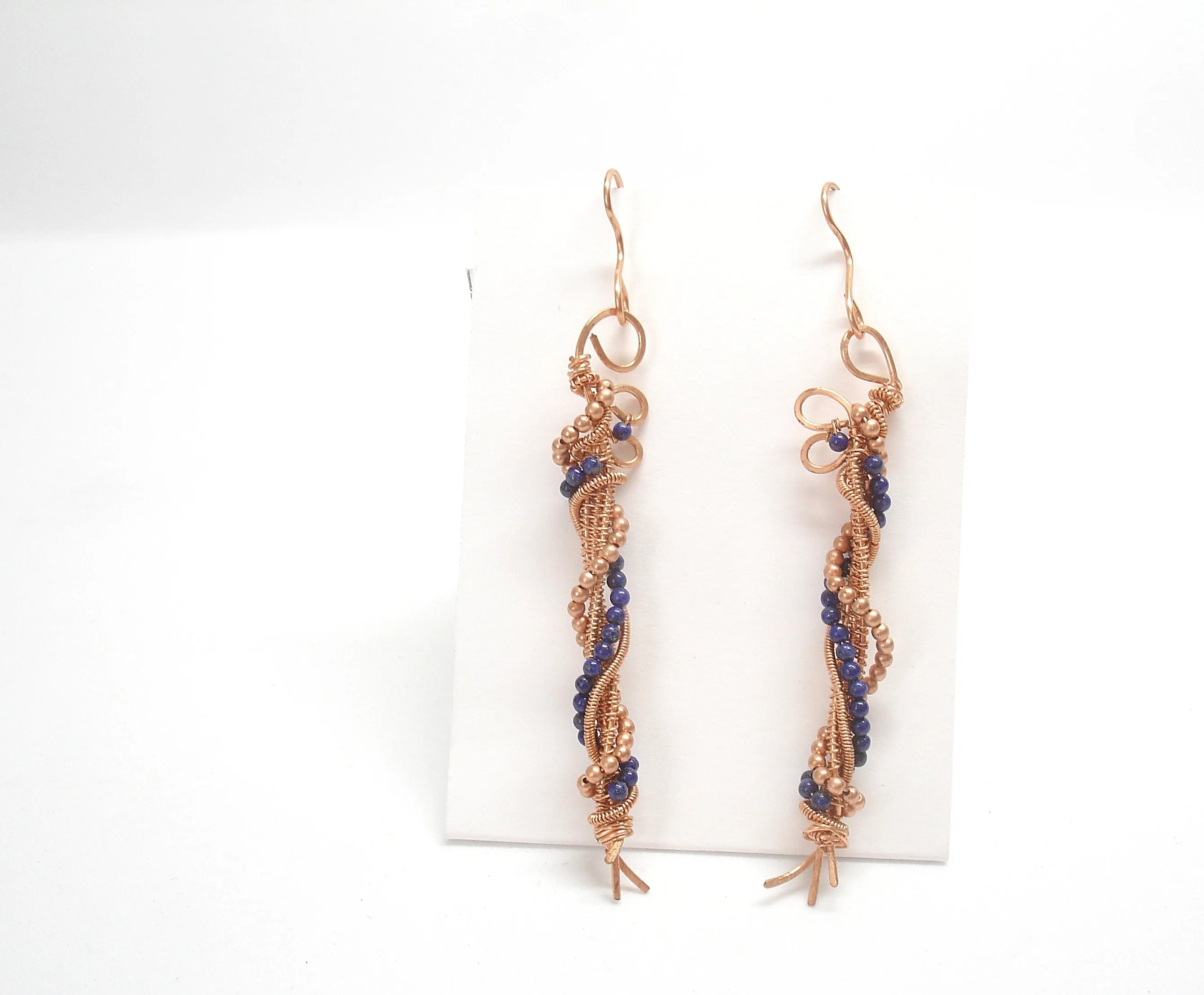 Blue gemstone earrings. Lapis lazuli and copper earrings gift for women.