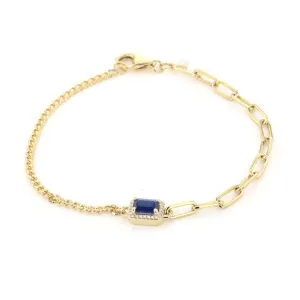 Blue Sapphire & Diamond Paper Clip Bracelet
