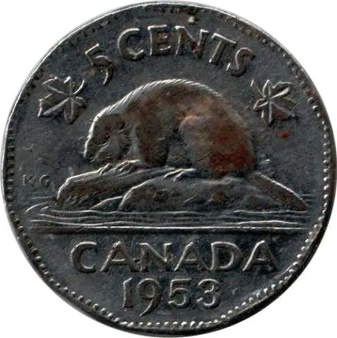 Canada Steel 1953 5 cents  (Elizabeth II) 4.54gr