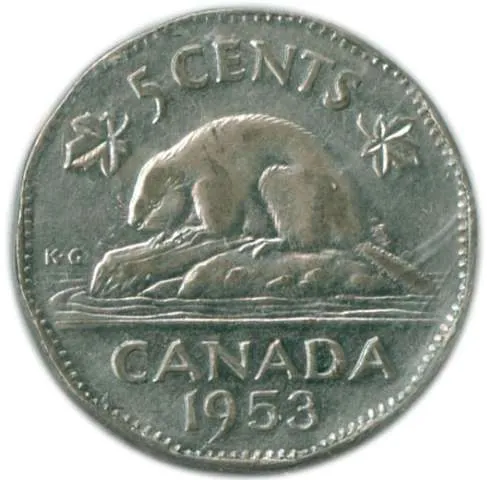 Canada Steel 1953 5 cents  (Elizabeth II) 4.54gr