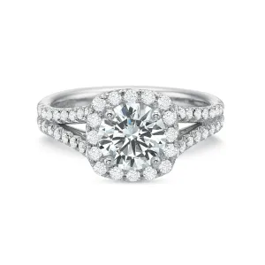 Classic Halo Diamond Engagement Ring with Split Diamond Band