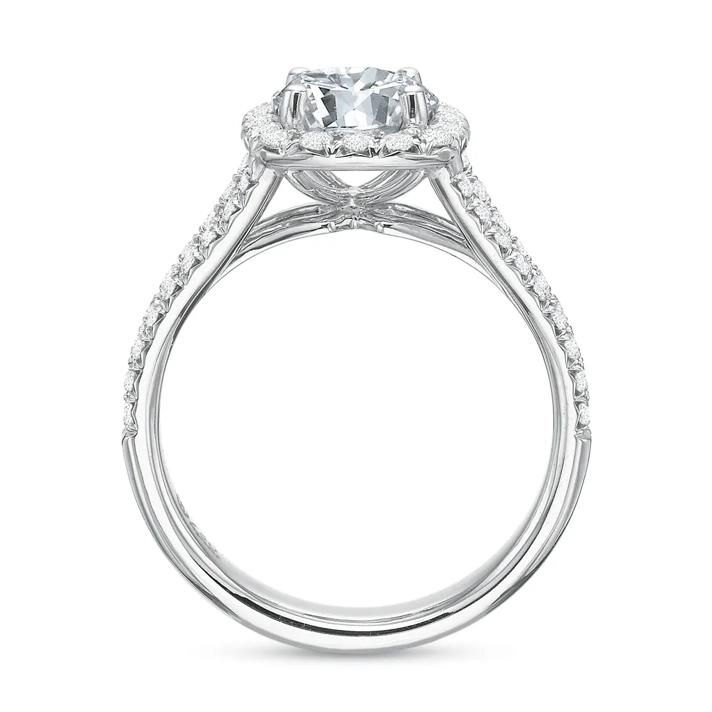 Classic Halo Diamond Engagement Ring with Split Diamond Band
