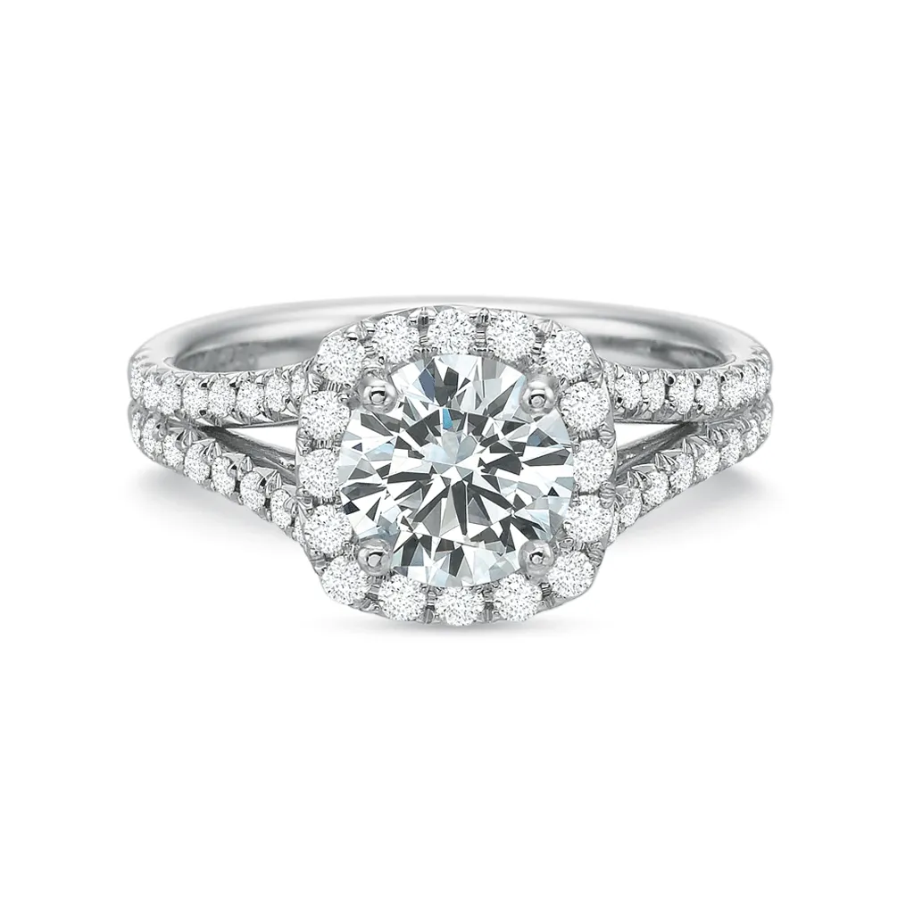 Classic Halo Diamond Engagement Ring with Split Diamond Band
