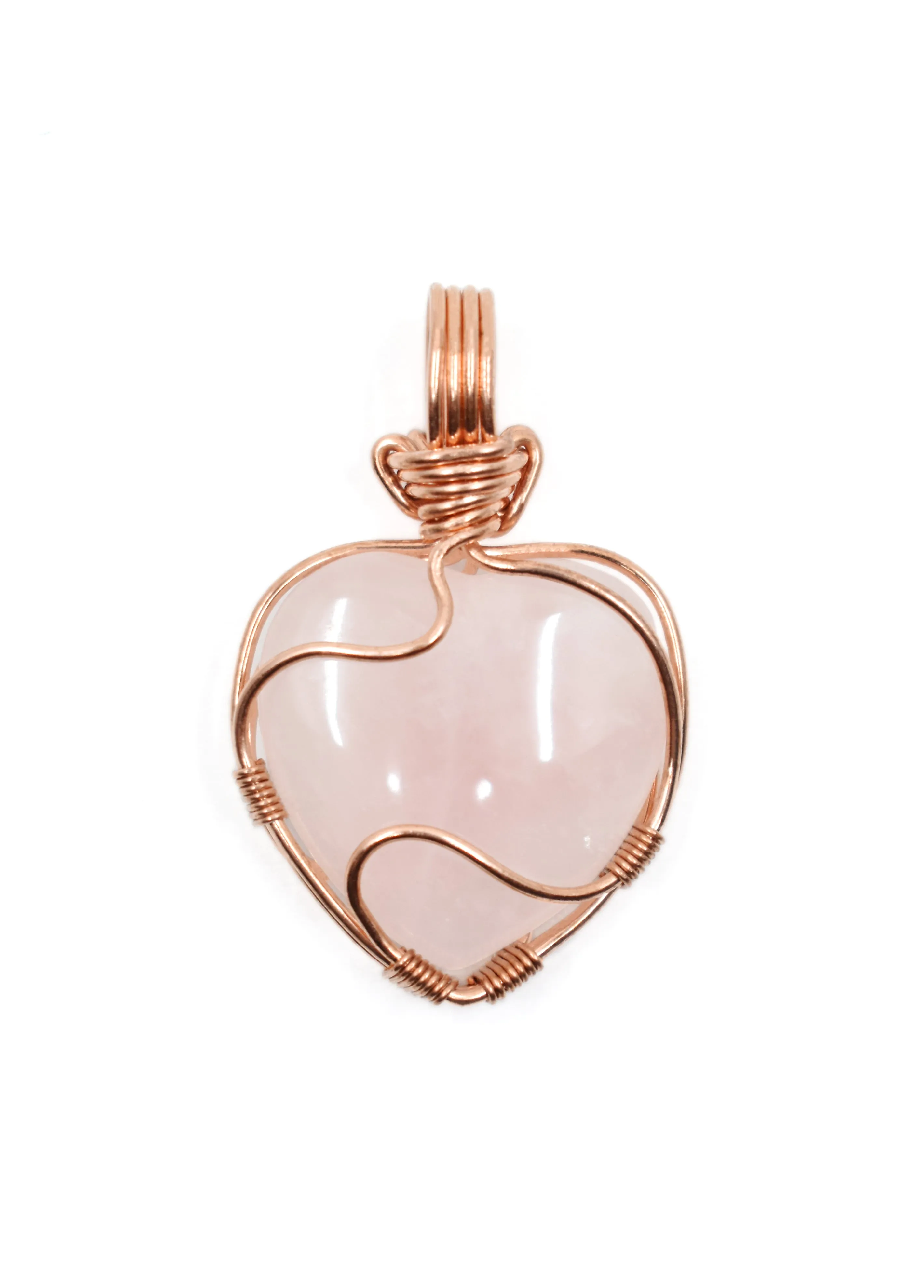 Copper Wire Wrapped Rose Quartz Heart Pendant, Heart Necklace