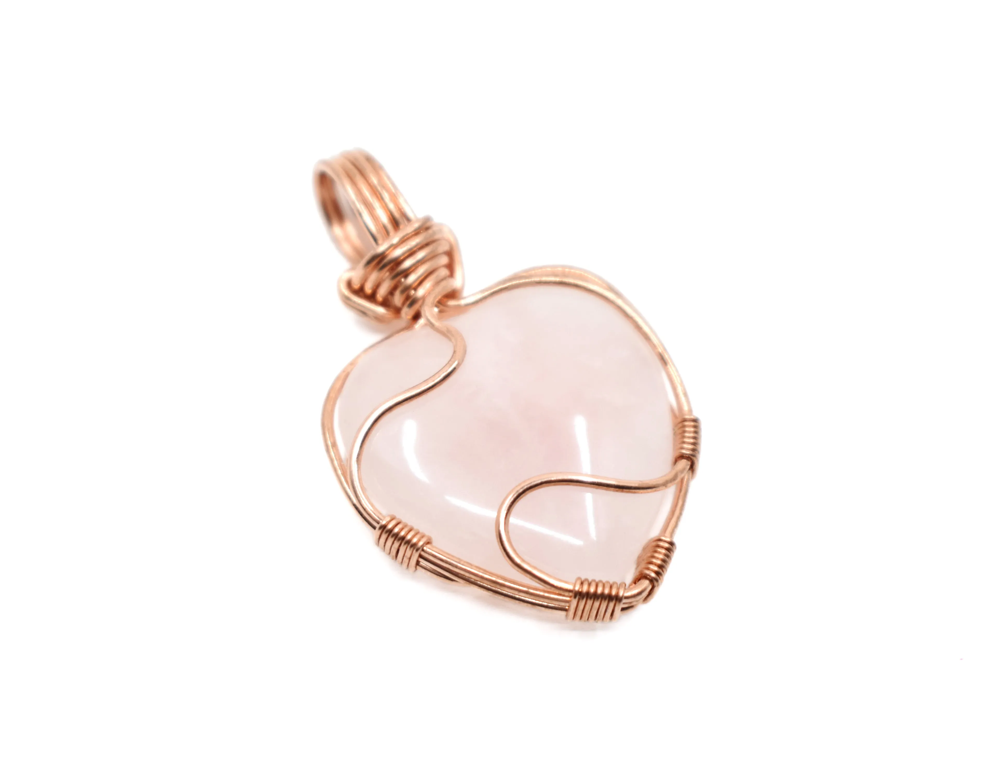 Copper Wire Wrapped Rose Quartz Heart Pendant, Heart Necklace