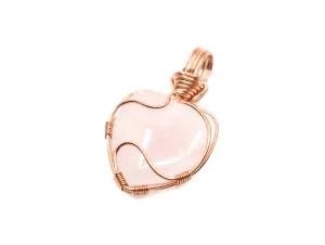 Copper Wire Wrapped Rose Quartz Heart Pendant, Heart Necklace