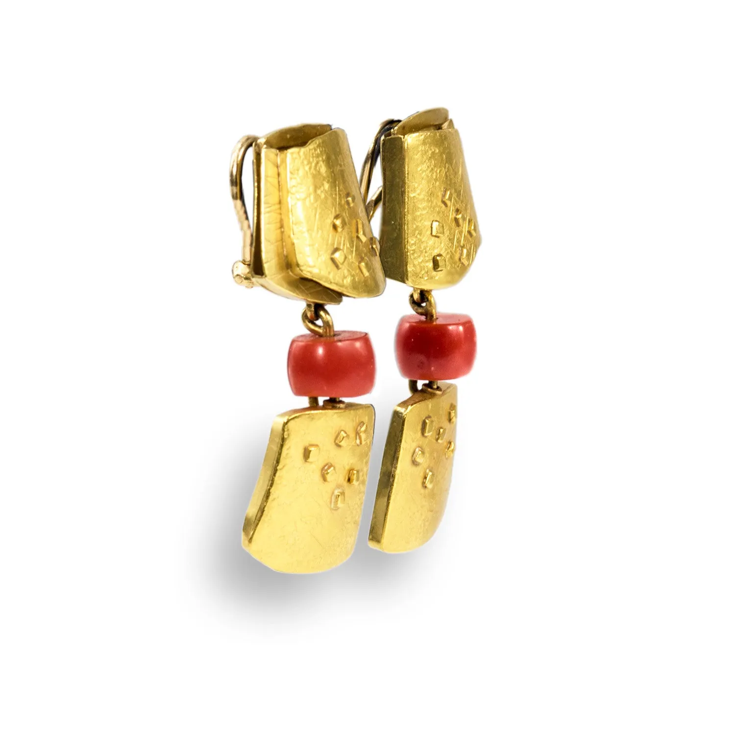 Coral & Gold Earrings