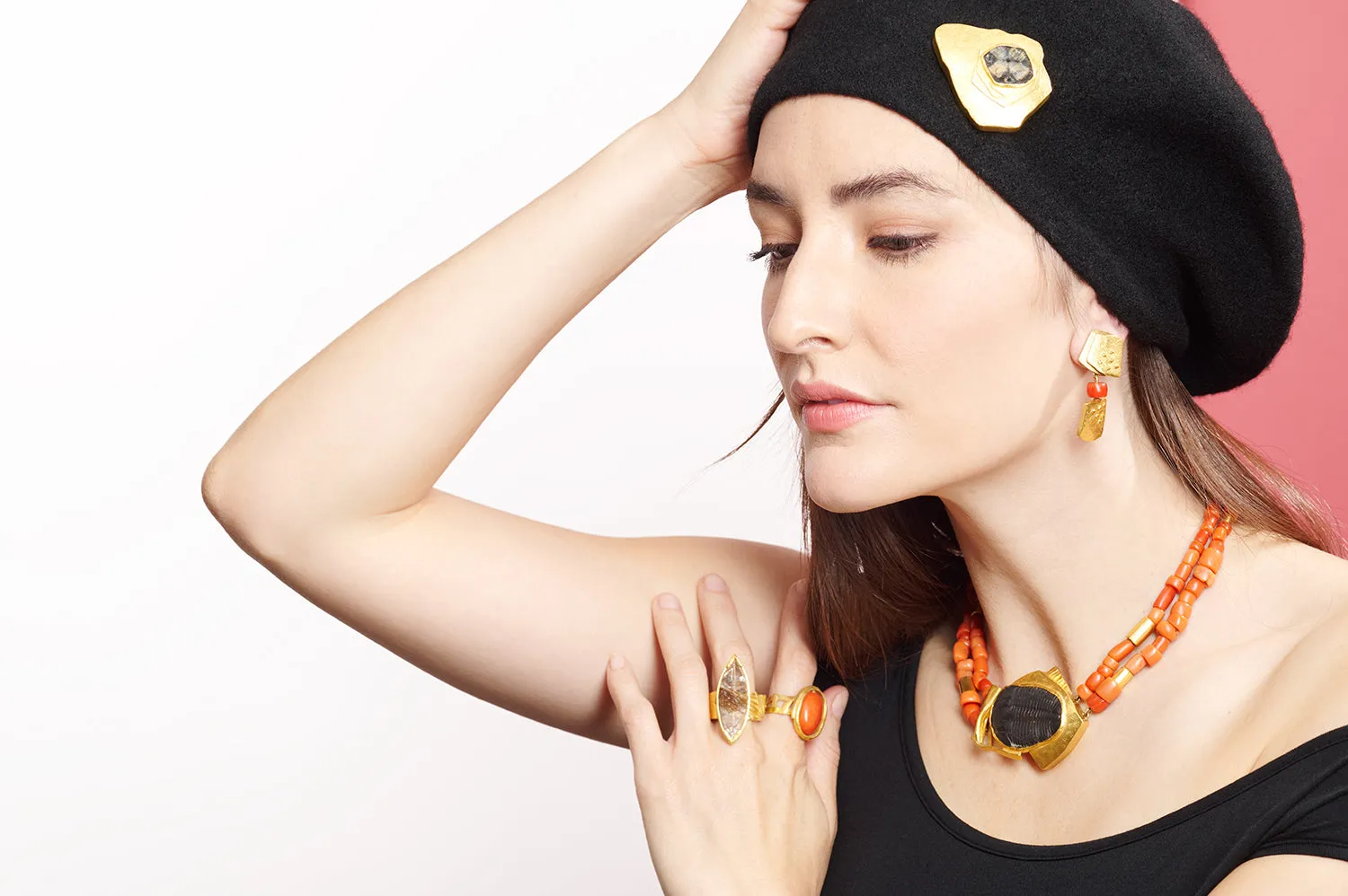 Coral & Gold Earrings