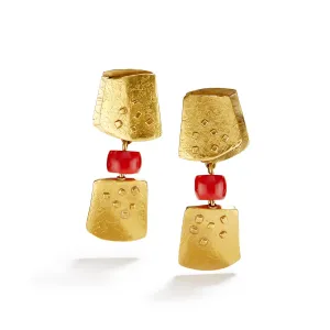 Coral & Gold Earrings