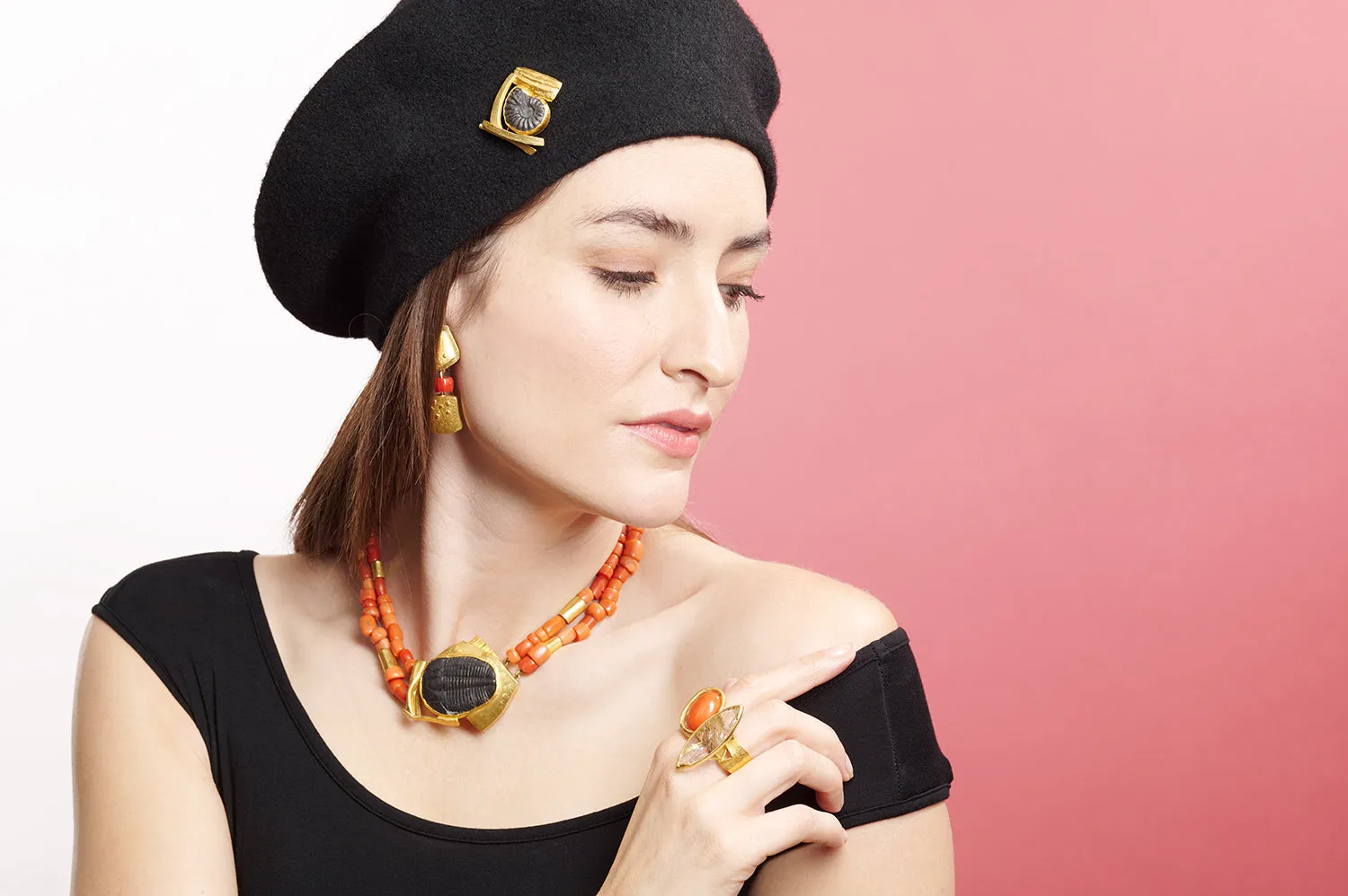 Coral & Gold Earrings