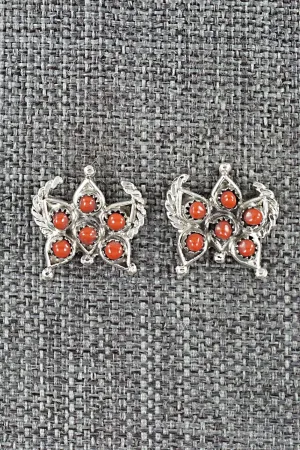 Coral & Sterling Silver Earrings - Wayne Johnson