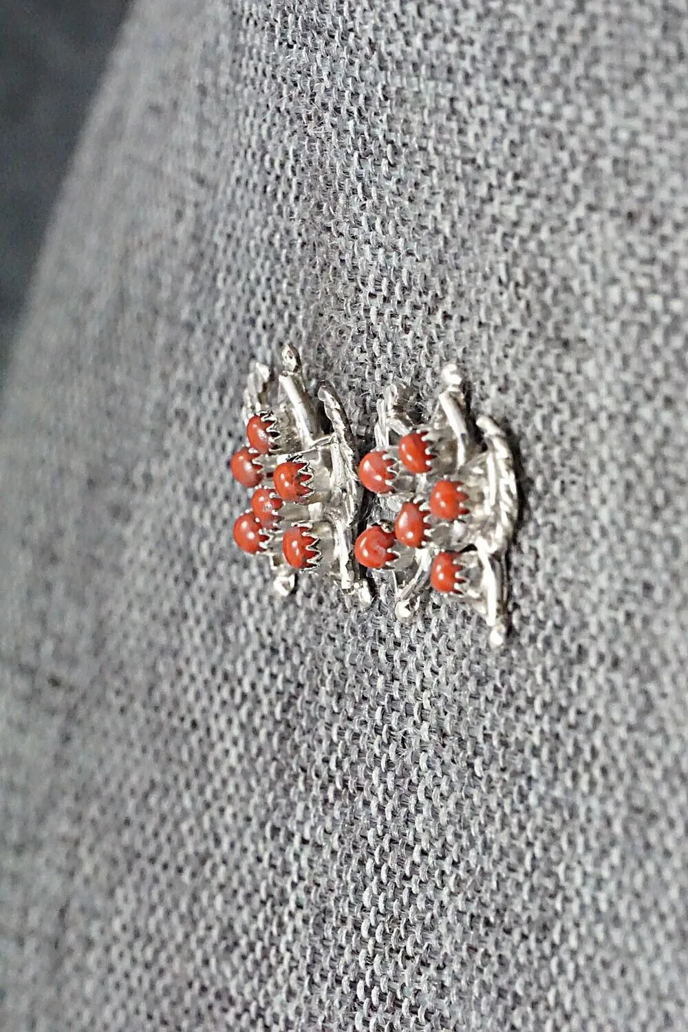 Coral & Sterling Silver Earrings - Wayne Johnson