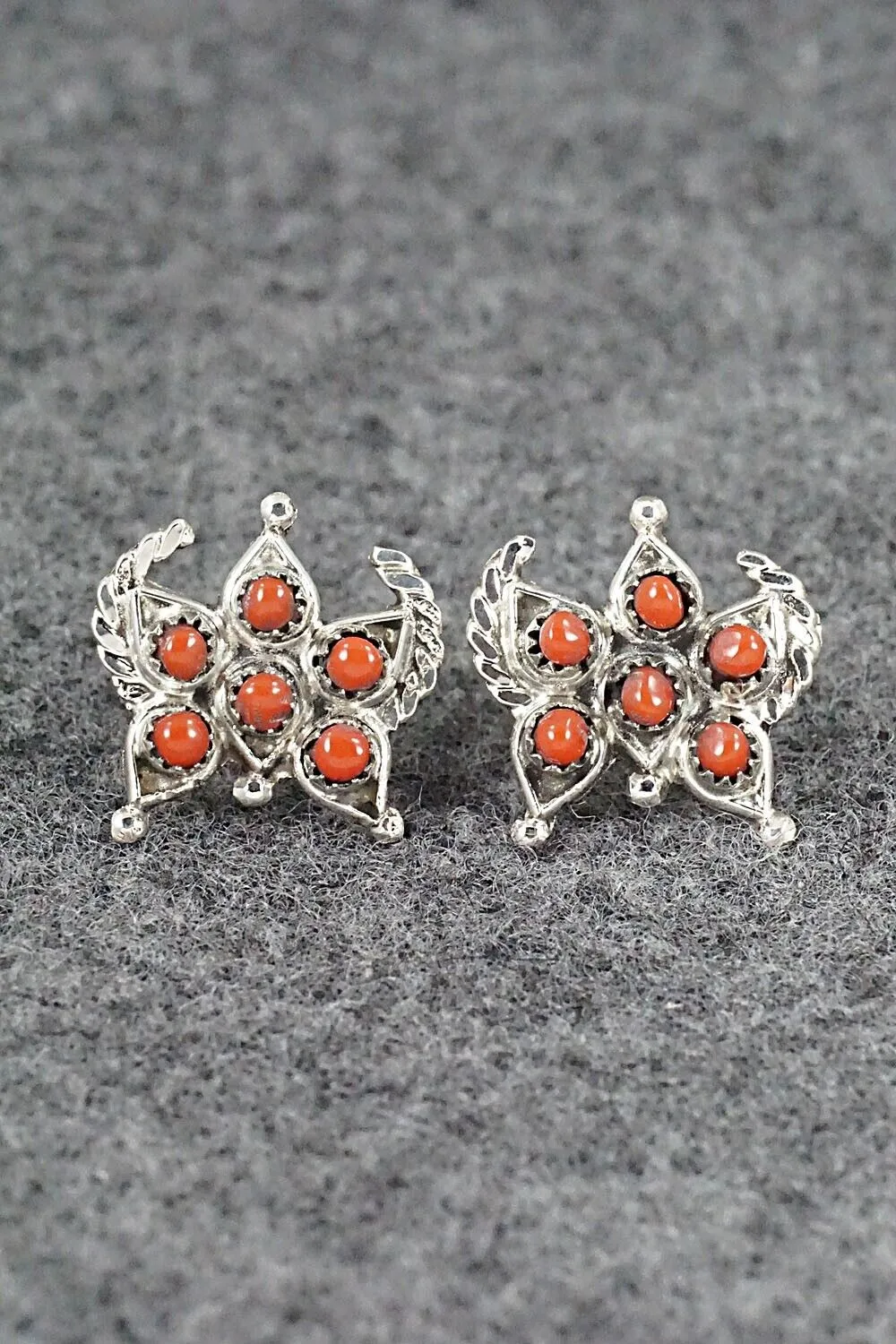 Coral & Sterling Silver Earrings - Wayne Johnson